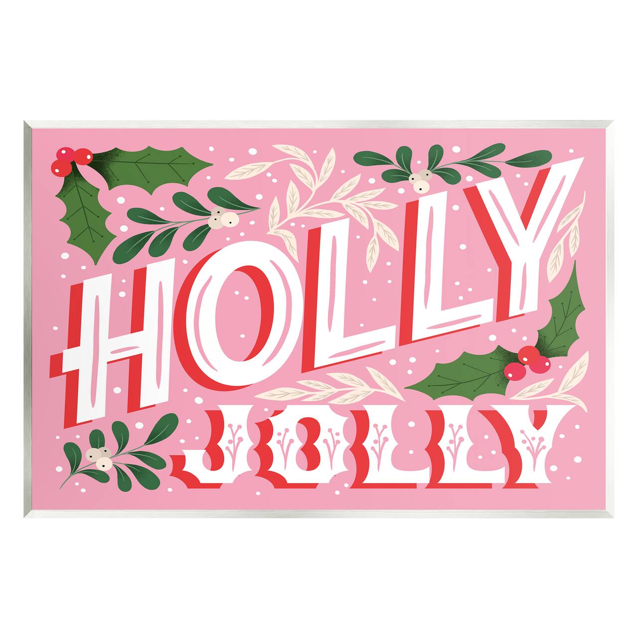 Stupell Industries Bold Pink Holly Jolly Phrase Wall Plaque Art